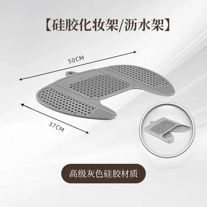 Assistive Tool for Cosmetics - Foldable Sink Cover with Silicone Makeup Brush Cleaning Pad Bathroom Storage  Bathroom Shelf