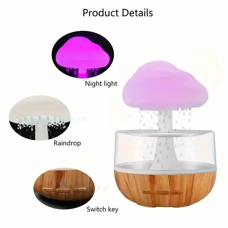 Rain Cloud Humidifier & Aromatherapy Lamp - Colorful Mushroom Cloud, Night Light, Essential Oil Diffuser, Raindrop Atmosphere Lamp