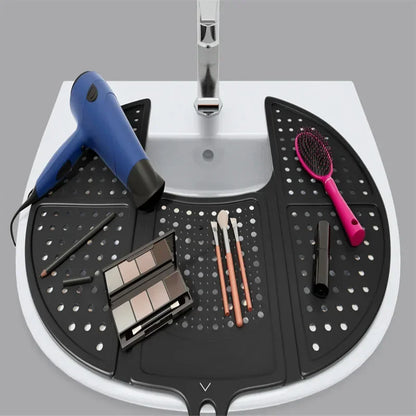 Assistive Tool for Cosmetics - Foldable Sink Cover with Silicone Makeup Brush Cleaning Pad Bathroom Storage  Bathroom Shelf