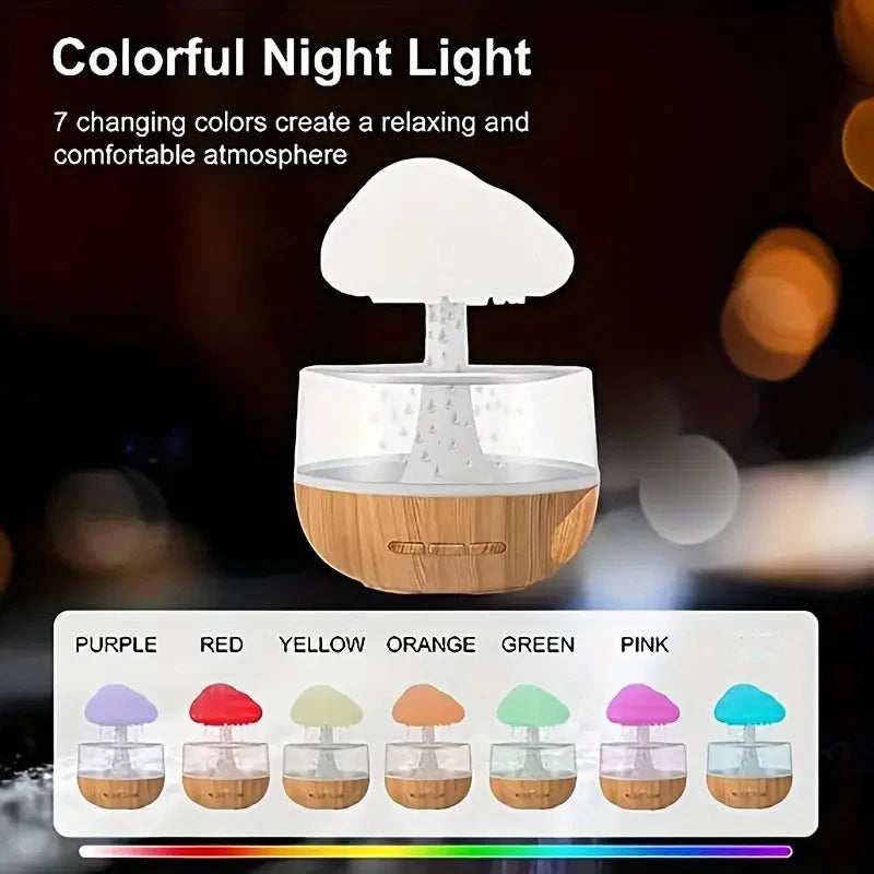 Rain Cloud Humidifier & Aromatherapy Lamp - Colorful Mushroom Cloud, Night Light, Essential Oil Diffuser, Raindrop Atmosphere Lamp