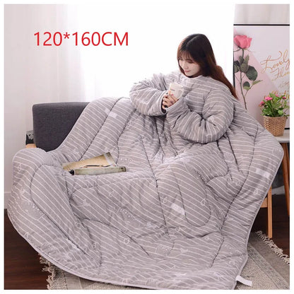 Lazy Quilt with Sleeves Winter Warm Thickened Washed Quilt Blanket Wearable Lovely Cartoon Print Thin Air-conditioning Cotton