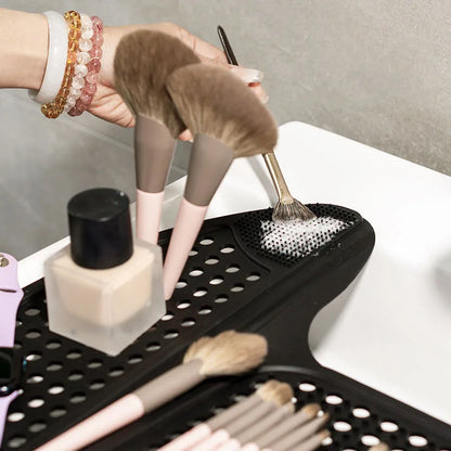 Multi-Function Collapsible Sink Cover & Silicone Makeup Pad with Bathroom Storage Rack