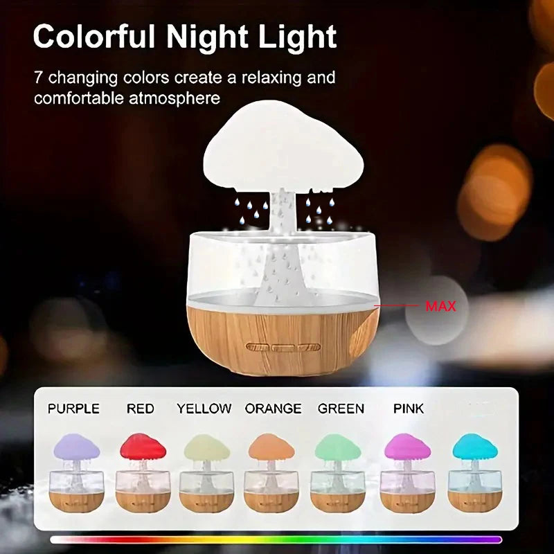 Rain Cloud Humidifier & Aromatherapy Lamp - Colorful Mushroom Cloud, Night Light, Essential Oil Diffuser, Raindrop Atmosphere Lamp