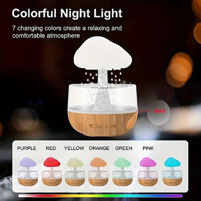 Rain Cloud Humidifier & Aromatherapy Lamp - Colorful Mushroom Cloud, Night Light, Essential Oil Diffuser, Raindrop Atmosphere Lamp