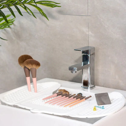 Multi-Function Collapsible Sink Cover & Silicone Makeup Pad with Bathroom Storage Rack