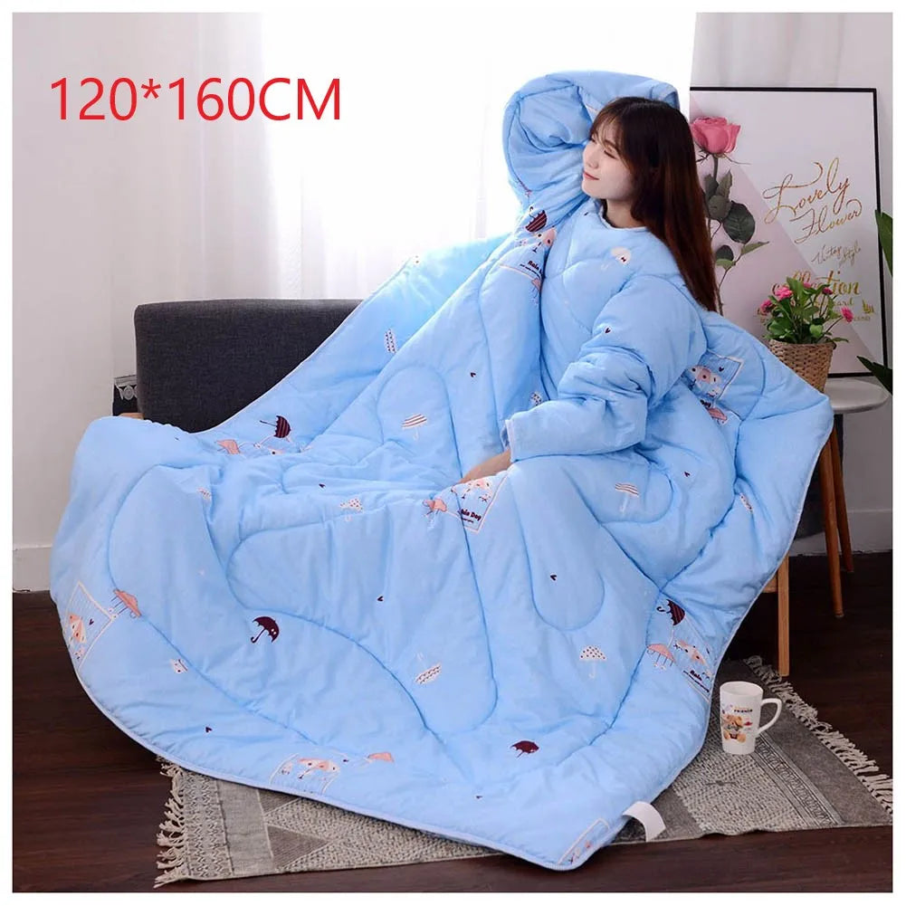 Lazy Quilt with Sleeves Winter Warm Thickened Washed Quilt Blanket Wearable Lovely Cartoon Print Thin Air-conditioning Cotton