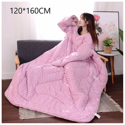 Lazy Quilt with Sleeves Winter Warm Thickened Washed Quilt Blanket Wearable Lovely Cartoon Print Thin Air-conditioning Cotton