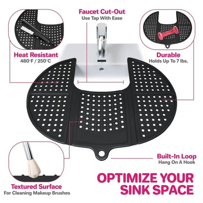 Assistive Tool for Cosmetics - Foldable Sink Cover with Silicone Makeup Brush Cleaning Pad Bathroom Storage  Bathroom Shelf